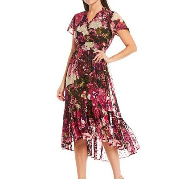 Maison Tara Floral Color Block Illusion Wrap Dress (Additional Colors) main image 0